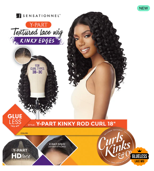 Sensationnel Curls Kinks Textured Glueless HD Lace Front Wig - Y-PART KINKY ROD CURL 18" - Kinky Edges