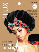 Load image into Gallery viewer, Qfitt Lux Velvet Tie Bonnet Black L-XL