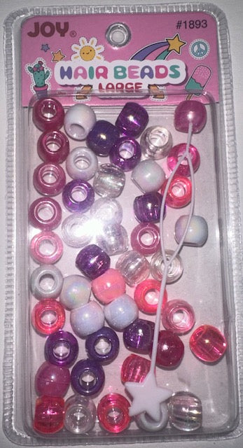 Joy Large Hair Beads 50Ct Asst Pink & Purple Glitter