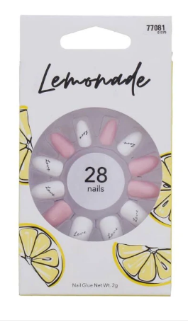 Lemonade Millenial Pink Nails with Love Accent 28 Pack