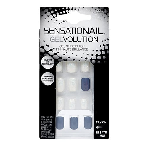 Sensationail Gelvolution Nails 28 pk   Blue/White Glitter