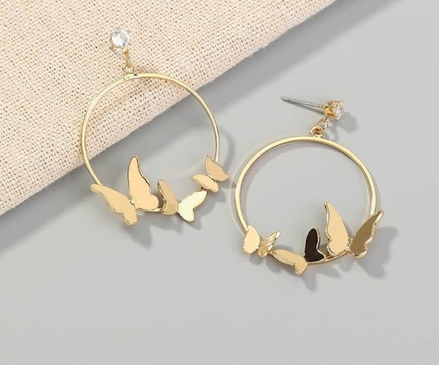 Small Metal Butterfly Earrings w/Rhinestone