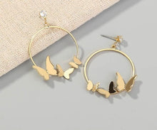 Load image into Gallery viewer, Small Metal Butterfly Earrings w/Rhinestone
